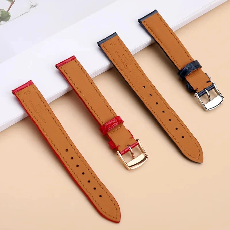 Cro-co-dile Leather Watch Strap for Chopard Longines 14-18mm Red Blue image 5