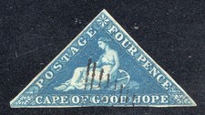 Cabo de Buena Esperanza #2a Triángulo Azul Profundo Papel Usado Luz Cancelar Scott CV $375
