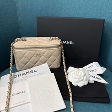 Chanel Vanity Case Small Beige Caviar Leather Gold Hardware QY16 26.06.03