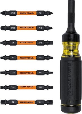 Klein Tools 32315HD 15-in-1 Ratcheting Impact Rated Screwdriver Multi-Bit Set