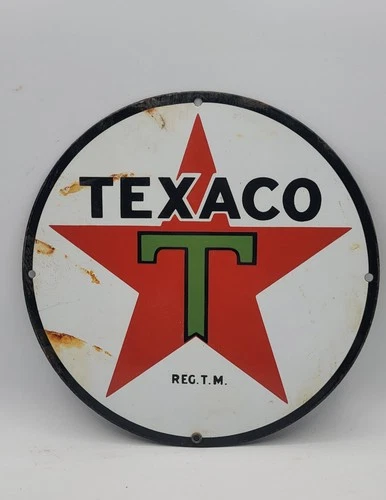 Vintage Texaco Rustic Porcelain Enameled Metal Sign