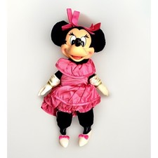 Vintage Disney Minnie Mouse Plush Doll Pink Satin Dress 9 inch Applause 14775
