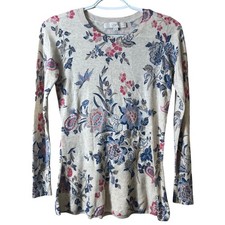 NWOT LOFT Petites XXSP Floral Paisley Cotton Knit Sweater Cottagecore Boho Beige