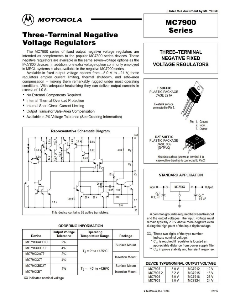 Motorola MC7924CT –24V 1A Negative Voltage Regulator TO-220 - Image 2 of 3
