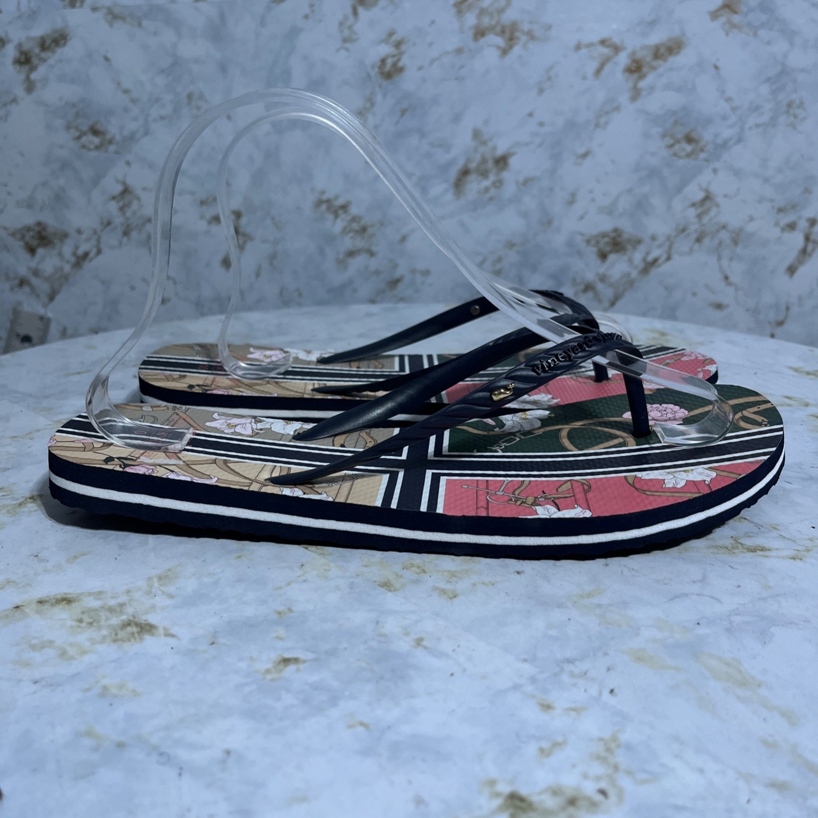 SAOLA Scarpe Vineyard Vines Kentucky Derby donna taglia 10 sandali infradito colorati blu