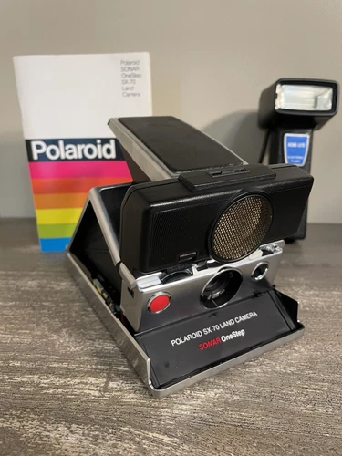 Polaroid SX-70 Land Camera - Sonar OneStep Black Leather W/ Instructions & Flash