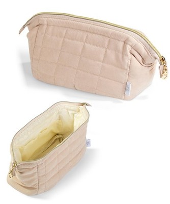 Ms. pen- Aesthetic Quilted Makeup Bag for Women, Beige, Puffy Padded Cute Mak...