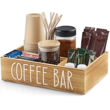 Brown Coffee Station Organizer - Wood Coffee Bar Accessories Organizer with R...