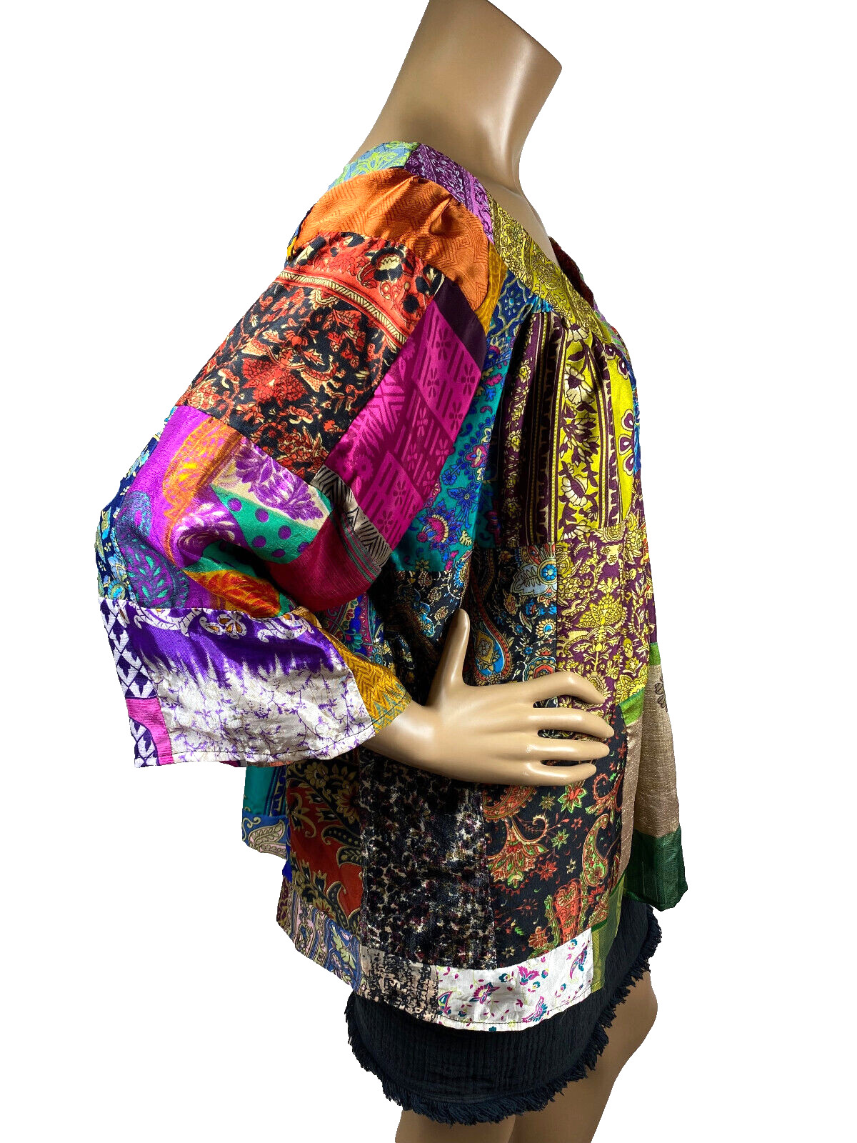 Sacred Threads Patchwork Tunic Top One Size V Nec… - image 7
