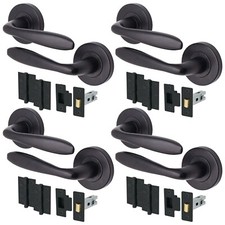 Black Internal Door Handles, Round Modern Matt Black Latch Set Bundle Pack of 4