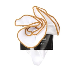Antonio Ricci Pocket Round Hanky White With Tan Trim Formals Proms Weddings