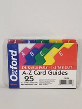 Oxford Poly Index Card Dividers A-Z Guides 4” x 6” Durable Asst'd Colors 1/5 Cut
