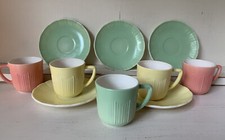 Darling Vintage 10 Pc Hazel Atlas Pastel Glass Tea Cup  Saucer Set Child  s Set 