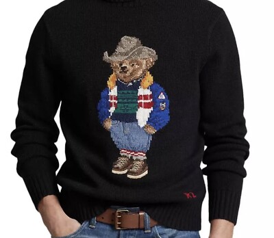 Polo Ralph Lauren Iconic Polo COWBOY HAT BEAR Pullover Black