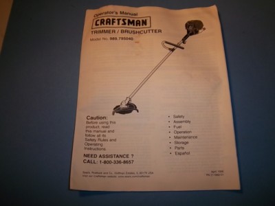 NEW CRAFTSMAN OWNERS MANUAL & PARTS BREAKDOWN 989.795040 OEM