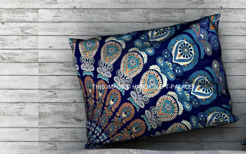 18 X 28 INCHES STANDARD SIZE INDIAN BLUE PEACOCK MANDALA PILLOW