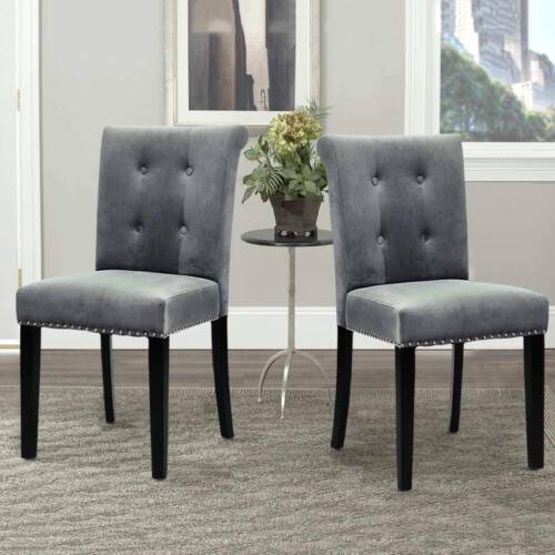 2 Pcs Velvet Dining Chair With Knocker, Grey Ring Back Dining Chairs