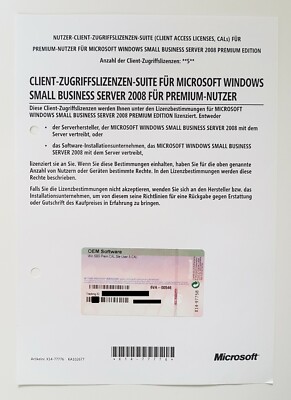 5er CAL USER (Benutzer) für Windows 2008 Small Business Server SBS Premium