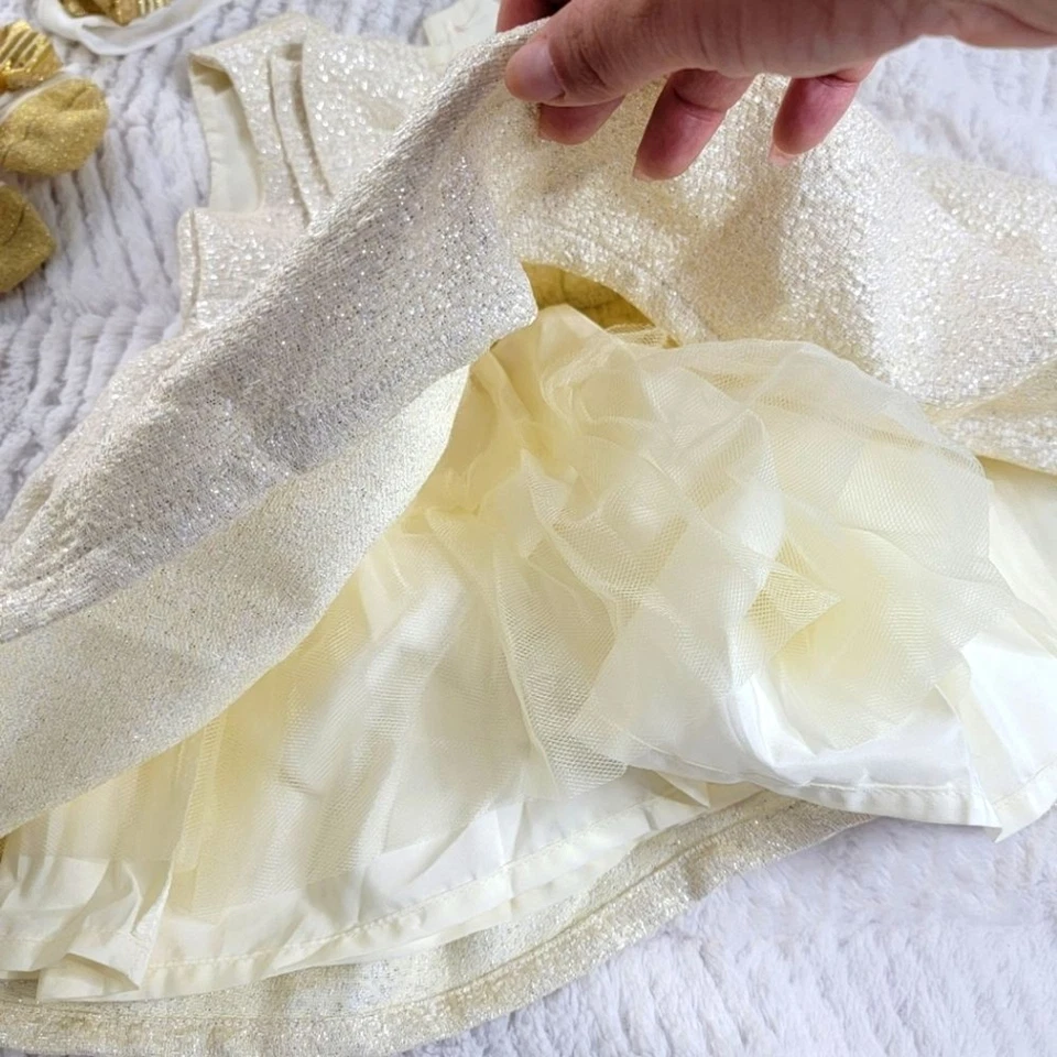 Carters cream gold color baby girl dress 6 months socks and head band - Image 4 of 4