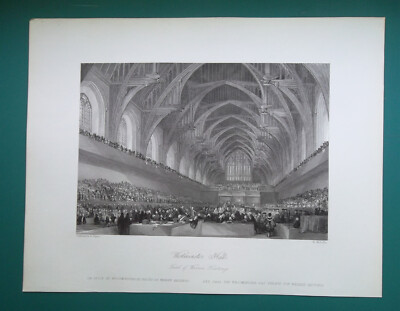 LONDON Westminster Hall Warren Hasting Trial - 1841 Antique  Print