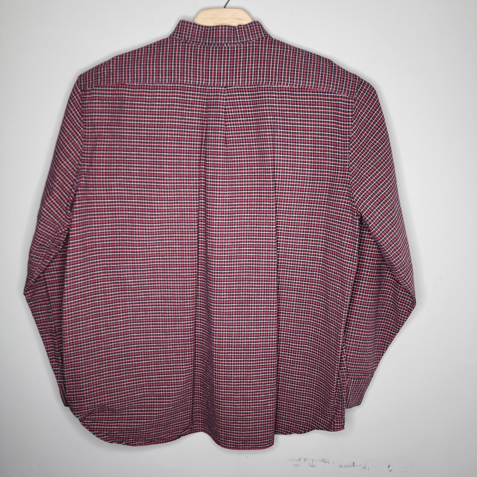 LL Bean Shirt Mens XXL Reg Red Green Plaid Button Up Heavyweight Cotton