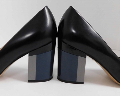 Carlo Pazolini Pumps schwarz Leder grau marine glänzend klobiger Absatz Italy 40 - Bild 7 von 8