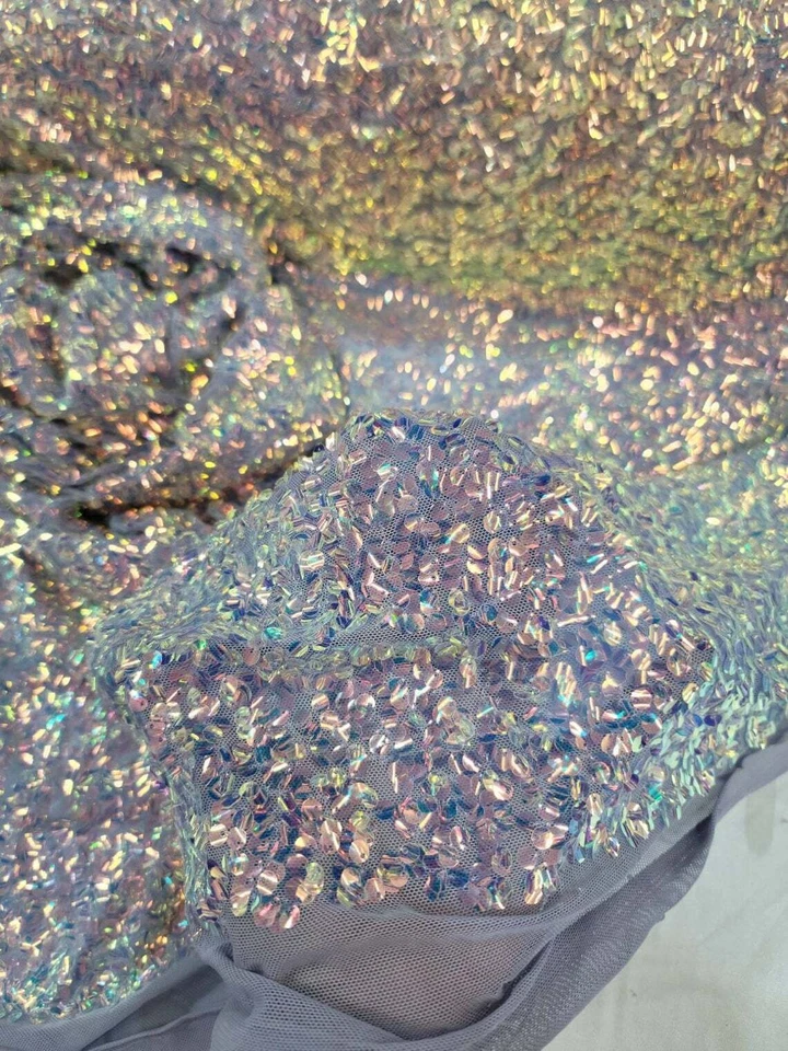 Tecido vendido por jarda lantejoulas lavanda tecido iridescente vestido de noite de noiva - Imagem 2 de 4