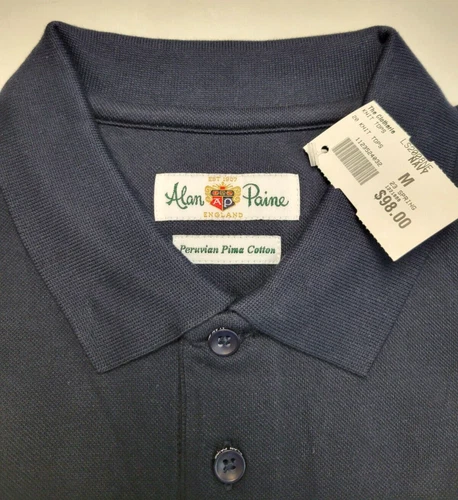 New $98 ALAN PAINE Pima Cotton Knit POLO S/S Shirt Men's MEDIUM M 3 Navy Blue