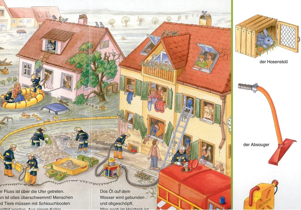 Wimmelbuch: Bei der Feuerwehr - wunderschönes Pappbilderbuch (Verkehrsunfall uvm - Bild 4 von 4