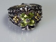🦋 Barbara Bixby Peridot Lotus Sterling Silver 18k Gold Ring Size 9