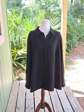 Elana By Tanner Top Womens 20W Black Button Front Tunic Shacket Long Sleeve