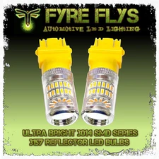 2 Pc Super Bright Yellow 3157 Reflector LED Bulbs with 48 3014 SMD LEDs 3057 T25