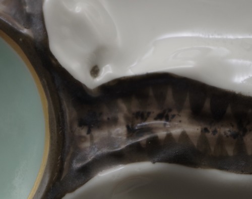 PLACA DE OSTRAS PORCELANA HAVILAND LIMOGES 6 POZOS CENTRO TURQUESA 1876-86 #2 - Imagen 4 de 9