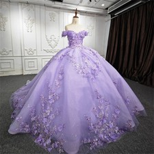 Lilac Quinceanera Dresses Off Shoulder 3D Flowers Prom Ball Gowns Sweet 15 16