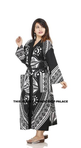 Mandala Kimono Wedding Gown Cotton Night Gown Sleepwear Women Long Night dress - Picture 20 of 77