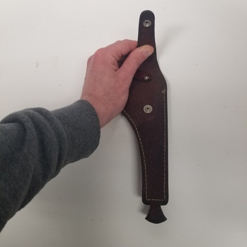 Vintage Brown Leather Left Hand Knife Belt Holster Sheath w/ Griffin Logo Stamp - Picture 4 of 9