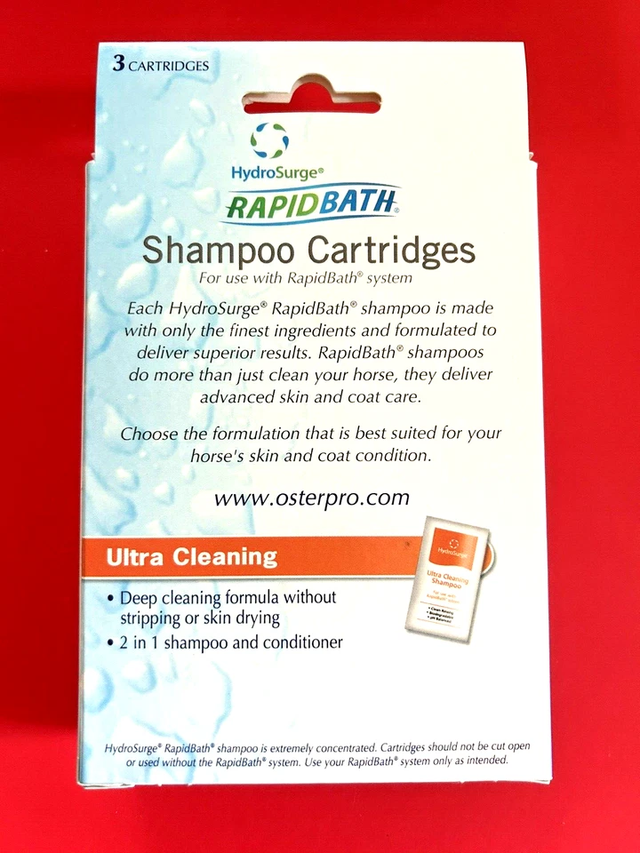 Cartuchos de champú HydroSurge RapidBath para caballos ultra limpieza 36 quilates 12 cajas NUEVO Foto 3 de 4