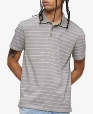 Calvin Klein Mens Striped Monogram Logo Polo Shirt in Cloudburst Size Large