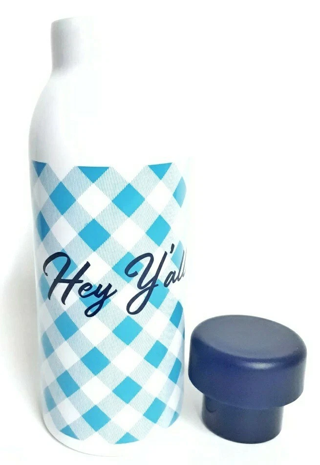 Botella de agua Draper James Hey Y'all azul claro guinga 17 fl oz aislada nueva con etiquetas Foto 4 de 4