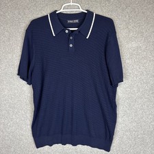 PJ Paul Jones Polo Shirt Mens L Navy Blue Textured Golf Short Sleeve