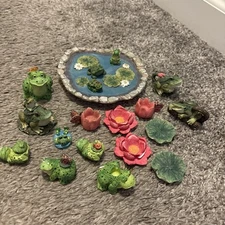 Frog Tea Set Miniature Mini Vintage Collectible Animal Tea Set And Pond Figures