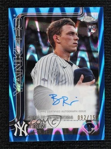 2025 Topps Chrome Update Rookie Debut Blue RayWave 92/150 Ben Rice Auto RC