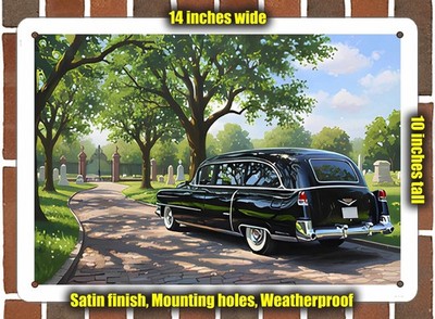 Metal Sign - 1955 Cadillac Hearse Oil Painting - 14x10