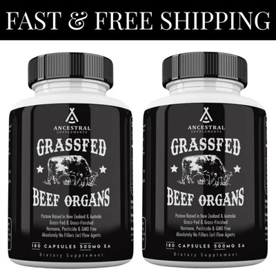 2(PACK) Ancestral Supplements Grass Fed Beef Organ Supplement - 180 Capsules US