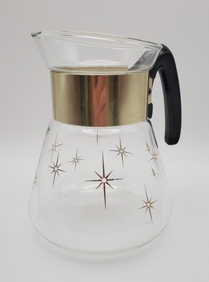 Vintage MCM Corning Pyrex 4 cup  Atomic Gold Star Coffee Pot 44