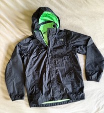 North face rain coat boys size 14/16 black and neon green excellent condition