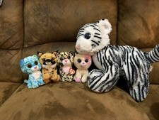 Ty Beanie Boos Plush Lot Tiger Leopard Dog Cat 3-7 Years Age 3-4 4-7