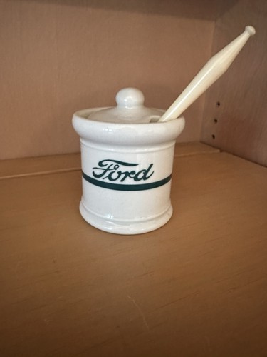 Vtg Ford Motor Co Cafeteria China Mustard Jar Lid Spoon Rotunda RARE Shenango