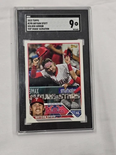 Bryson Stott 2023 Topps #295 Golden Mirror SSP Image Variation - SGC - 9 MT