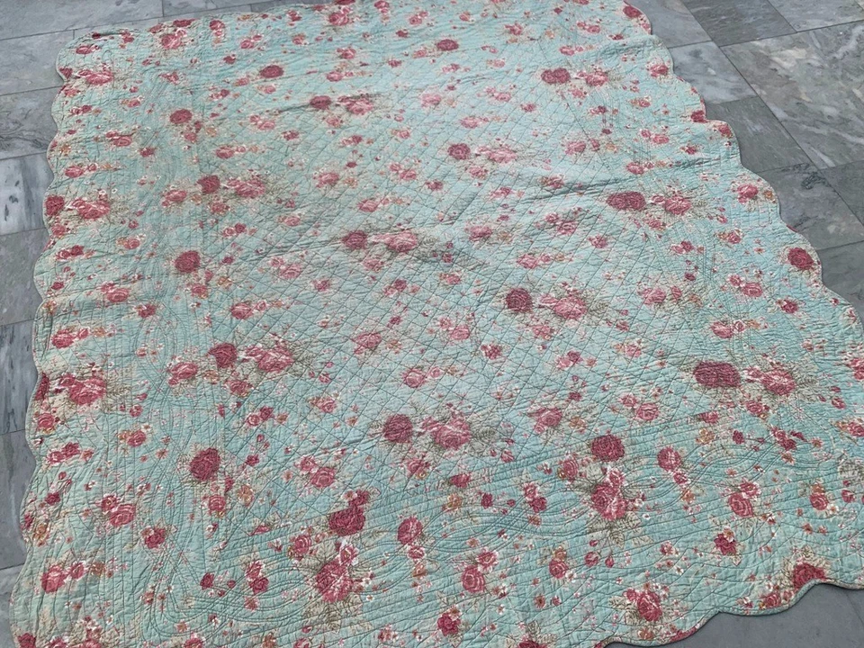 Vintage Kantha Throw Blanket Colorful Sofa Blanket Bedsheet Quilted 218x195 cm - Image 2 of 4